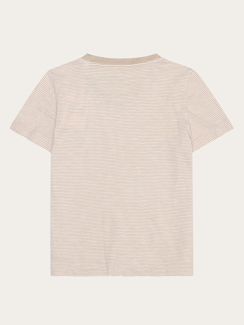 KnowledgeCotton Apparel - WMN V-neck slub t-shirt - GOTS/Vegan T-shirts 8033 Creme Stripe