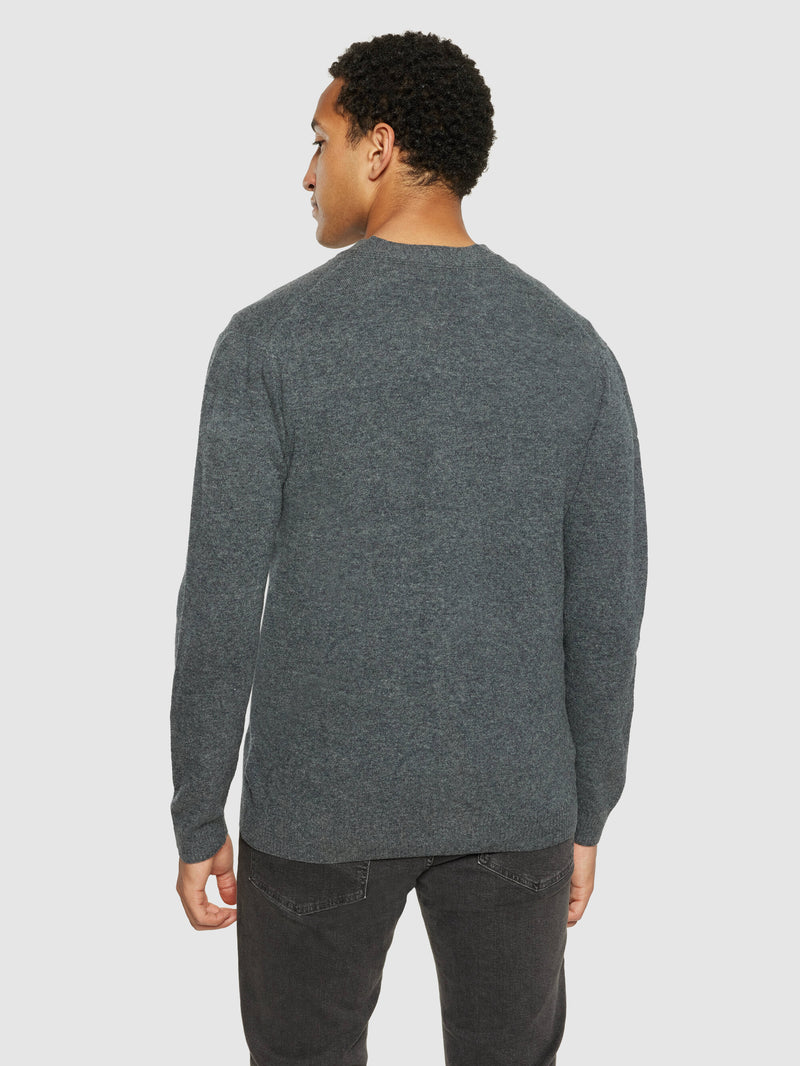 KnowledgeCotton Apparel - MEN V-neck wool knit cardigan - RWS Knits 1073 Dark Grey Melange