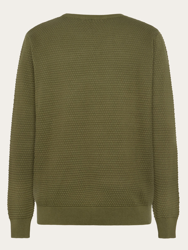 KnowledgeCotton Apparel - MEN VAGN regular bubble knit crew neck - Regenerative Organic Certified - GOTS/Vegan Knits 1068 Burned Olive