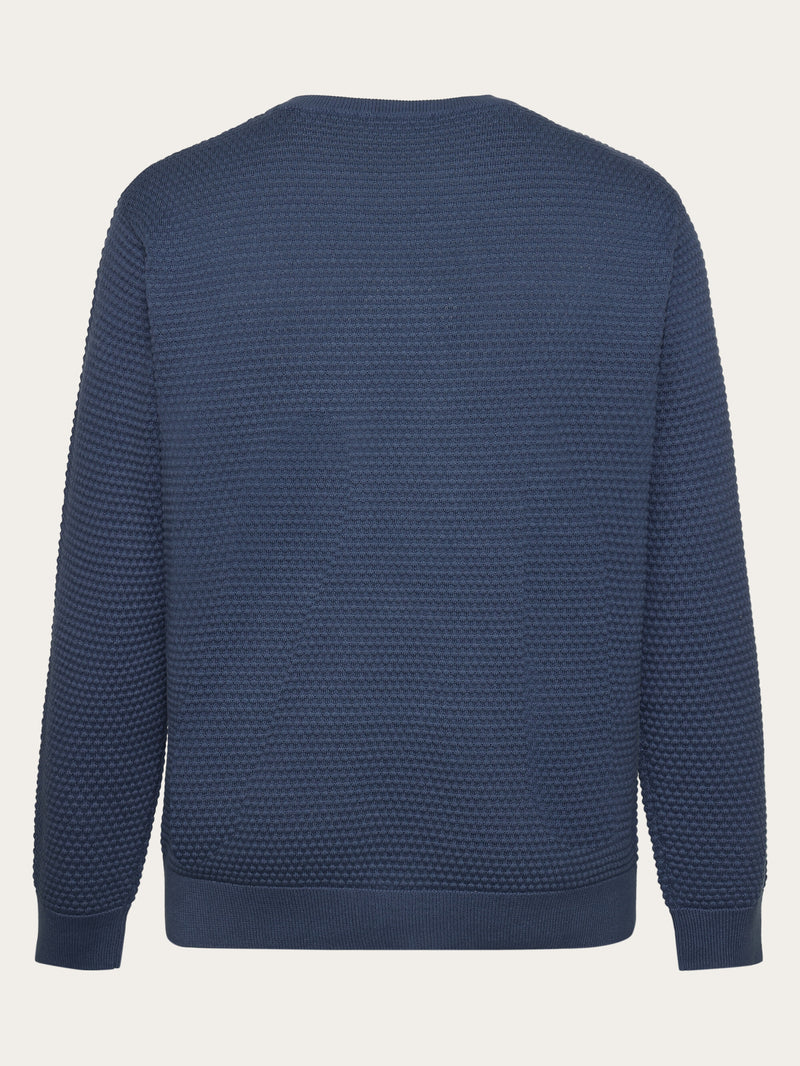 KnowledgeCotton Apparel - MEN VAGN regular bubble knit crew neck - Regenerative Organic Certified - GOTS/Vegan Knits 1226 Vintage Indigo