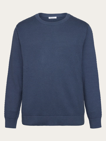 KnowledgeCotton Apparel - MEN Bubble knit crew neck Knits 1226 Vintage Indigo