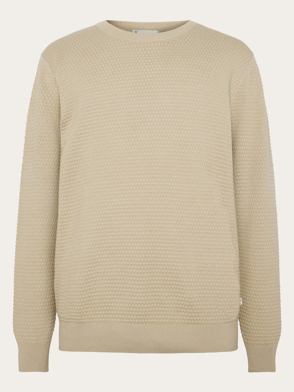 KnowledgeCotton Apparel - MEN VAGN regular bubble knit crew neck - Regenerative Organic Certified - GOTS/Vegan Knits 1228 Light feather gray
