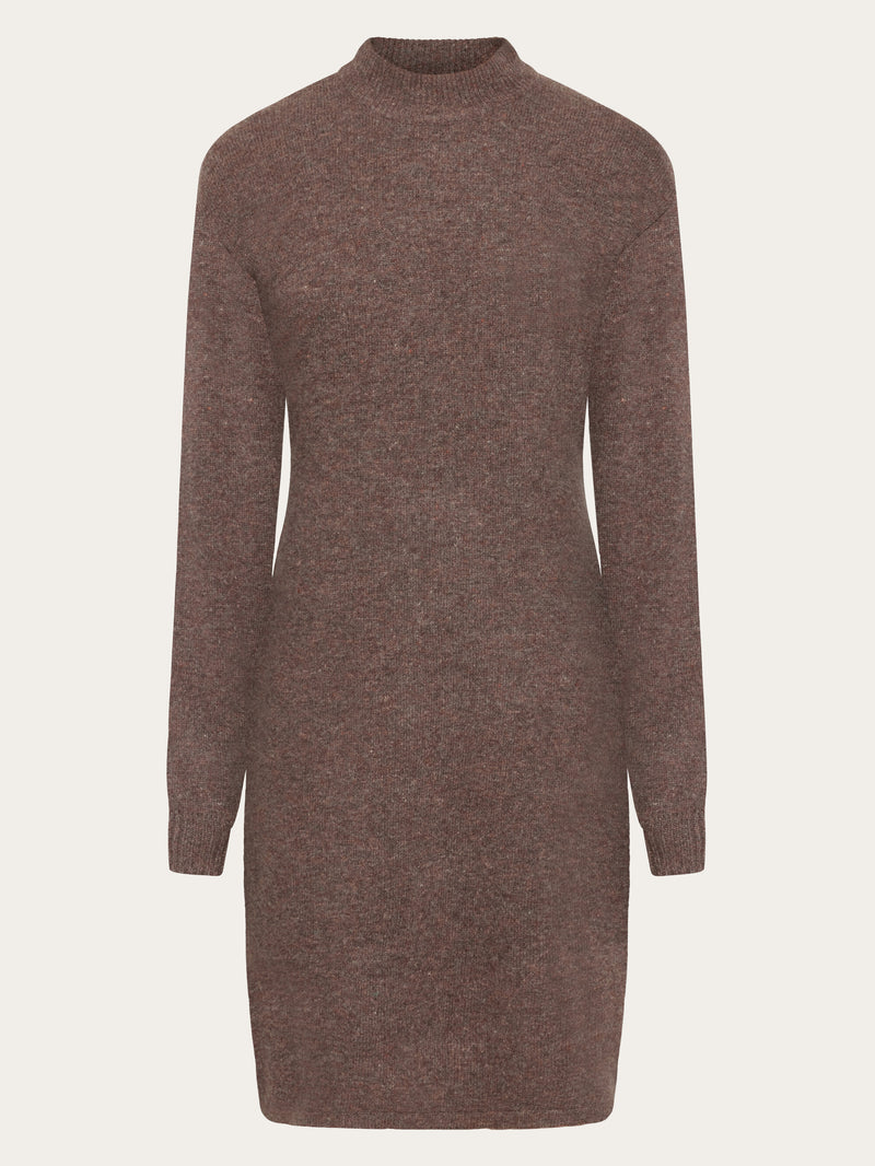 KnowledgeCotton Apparel - WMN Wool crew neck mid length dress Dresses 1243 Demitasse (brown)