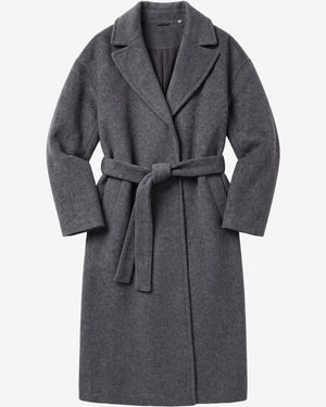 KnowledgeCotton Apparel - WMN Wool lapel coat Jackets 1073 Dark Grey Melange