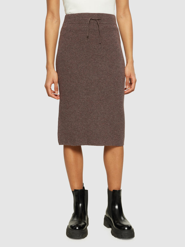 KnowledgeCotton Apparel - WMN Wool midth lengt rib knit skirt Skirts 1243 Demitasse (brown)