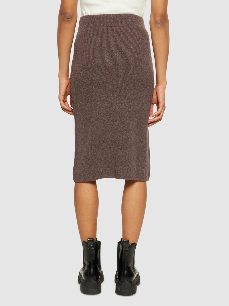 KnowledgeCotton Apparel - WMN Wool midth lengt rib knit skirt Skirts 1243 Demitasse (brown)