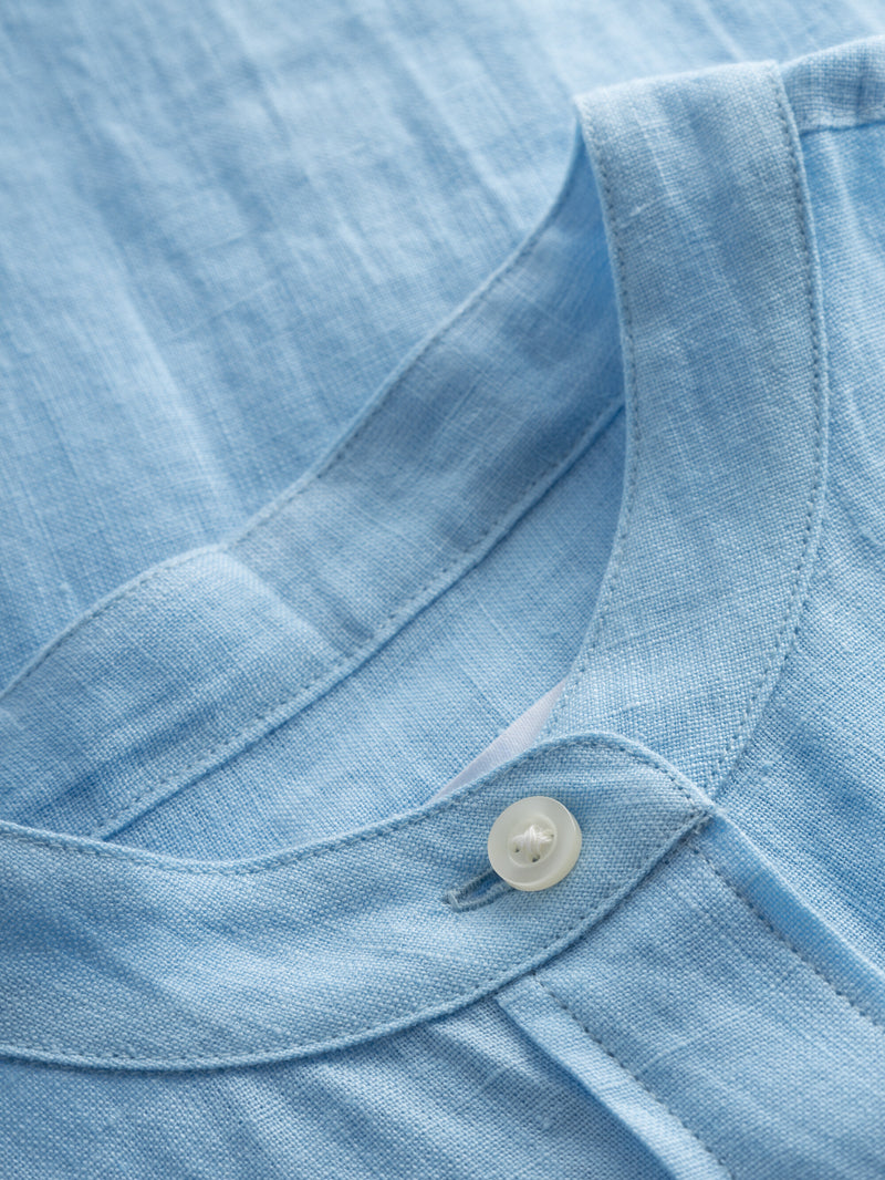 KnowledgeCotton Apparel - WMN Collar stand short sleeve linen shirt Shirts 1377 Airy Blue