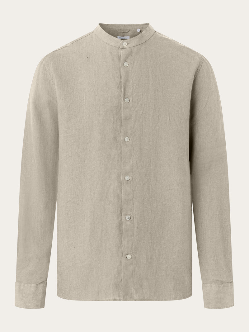 KnowledgeCotton Apparel - MEN Custom fit linen stand collar shirt Shirts 1228 Light feather gray